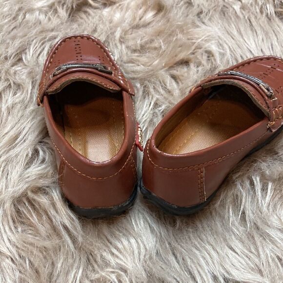 Brown Leather Dress Shoes with Moccasin Stitching and Buckle Accent - Picture 7 of 10